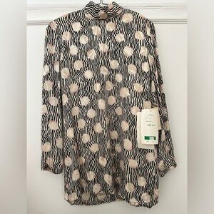 214$ American Vintage 80s Polka Silk Top Mini Dress JULIE FRANCIS Tan Black Sz 6